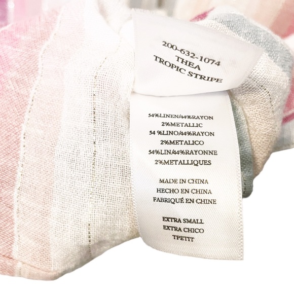 Rails Thea Tropic Stripe Button Front Tie Linen Short Sleeve Top - Picture 6 of 6